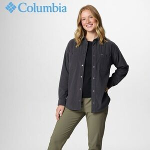 Columbia Blue Point Creek Corduroy Shirt Jacket Women L Gray Snap Close Shacket